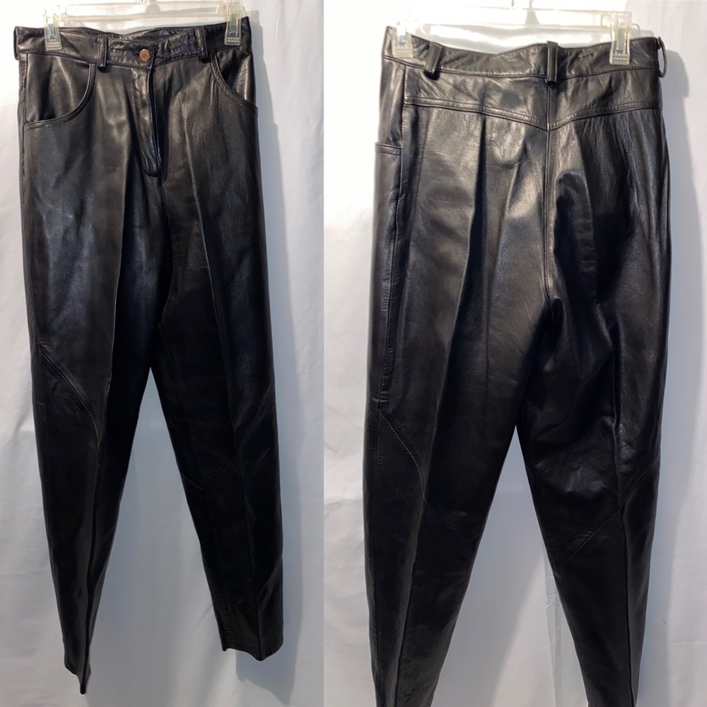 Side Walk Black Genuine Leather Pants Sz: 12